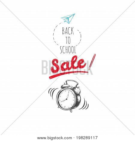 Welcome back to school concept, Vector hand drawn illustration. Chalkboard lettering. Typography. Sketch style
