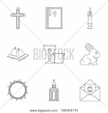 Easter holiday icon set. Outline style set of 9 Easter holiday vector icons for web isolated on white background