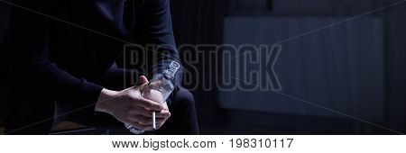 Man With Cigarette And Vodka