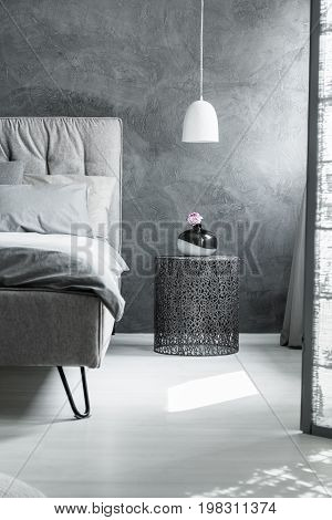 Interior With Openwork Bedside Table