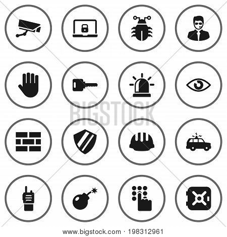 Collection Of Notebook, Dynamite, Fence And Other Elements.  Set Of 16 Safety Icons Set.