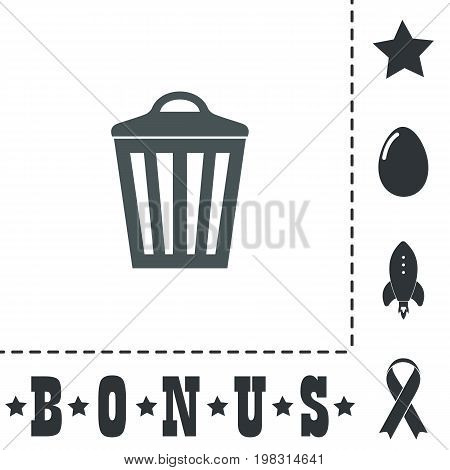 Trash can. Simple flat symbol icon on white background. Vector illustration pictogram and bonus icons