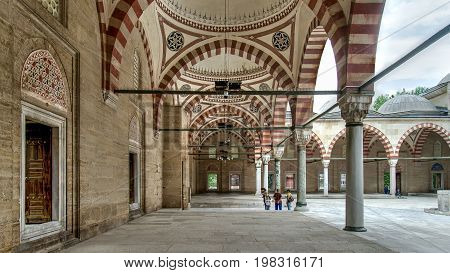 Edirne Turkey - May 2014 View of the interior walls of Selimiye Mosque the masterpiece of famous architect Mimar Sinan and one of the highest achievements of Islamic architecture.