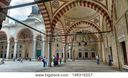Edirne Turkey - May 2014 View of the interior walls of Selimiye Mosque the masterpiece of famous architect Mimar Sinan and one of the highest achievements of Islamic architecture.
