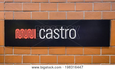San Francisco CA USA - August 2014: Castro metro station sign commonly referenced as The Castro is a neighborhood in San Francisco California.