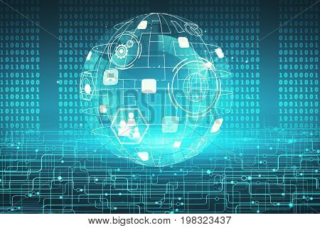 Futuristic digital business globe hologram. Technology innovation and communication concept. 3D Rendering
