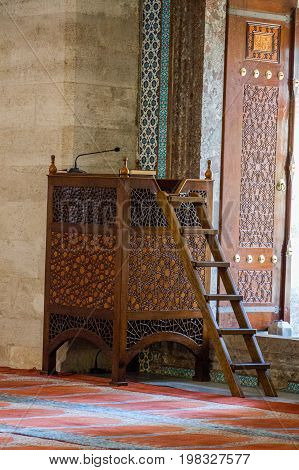 Wooden Minbar Sermon Pulpit Of Ottoman Times In Mosque
