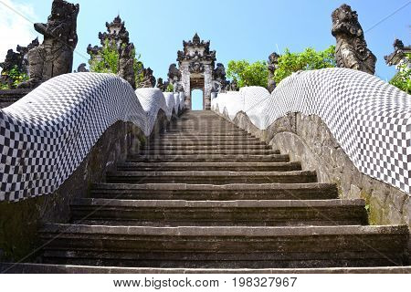 Pura Lempuyang, Bali, Indonesia - July 2017: The stairway to the Temple entrance