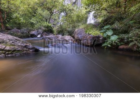 Beautiful waterfalls in national park in Thailand. Khlong Lan Waterfall Kamphaengphet Province