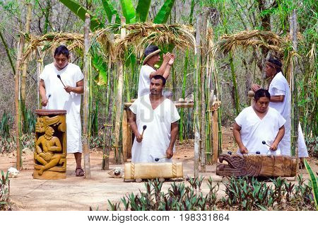 UXMAL MEXICO - FEBRUARY 20: Mayan Ritual in Uxmal Mexico on February 20 2017