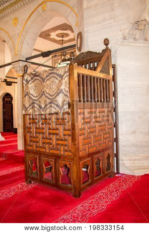 Wooden Minbar Sermon Pulpit Of Ottoman Times In Mosque