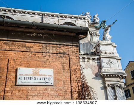 Street signal to La Fenice opera house Venice