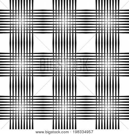 Crosshatch vector seamless pattern. Crossed graphic pattern. Seamless black and white background texture of crosshatched bold lines. Trellis pattern. Simple fabric print. Screen print texture