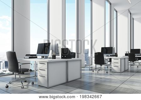 White Open Office Environment, Corner Close Up