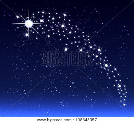 Christmas star in the night sky, vector art illustration.