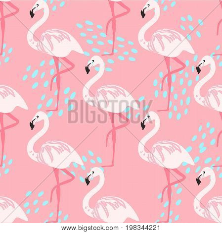 Tropical trendy seamless pattern with pink flamingos. Design for fabric, wallpaper, textile and decor.