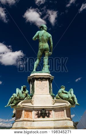 Piazzale Michelangelo or Michelangelo Square Florence Italy bronze cast of David.