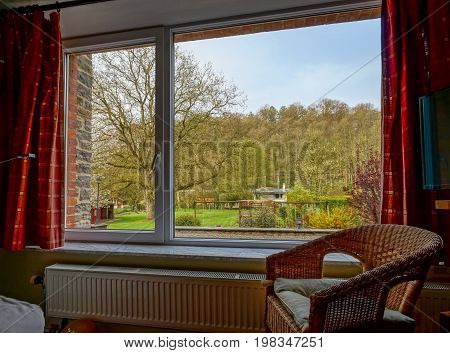 Big New Pvc Plastic Window, View From The Inside To The Garden