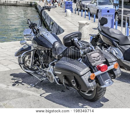 SPLIT, CROATIA - JULY 12, 2017: Motorcycle Harley Davidson parked in the city