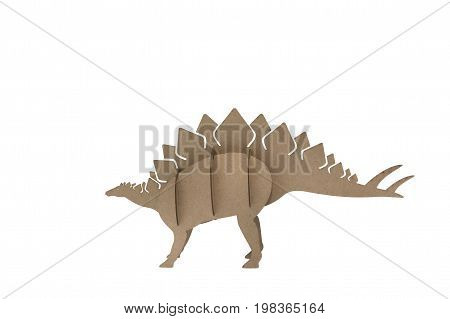 Stegosaurus made out of cardboard. paper dinosaur toy isolated on white background