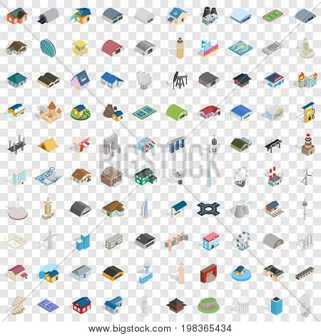 100 building icons set in isometric 3d style for any design vector illustration