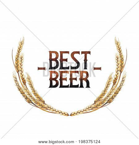 BEst beer. Vintage vignette made of malts isolated on white background. Hand painted watercolor design
