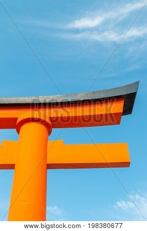 Torii or holy red gate the building for holy area such as public temple in Japan