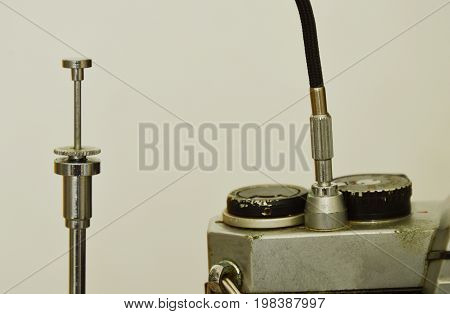 classic shutter cable released operated on film camera ready to shooting
