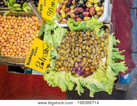 Turkish Style Prepared Olives In The Market