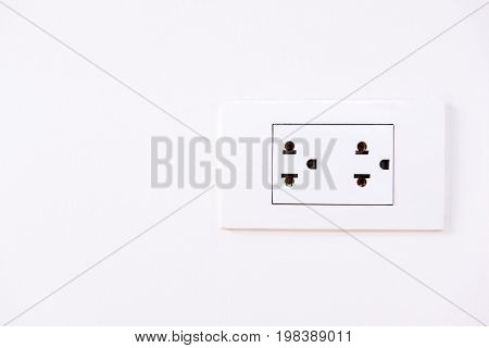 wall double plug socket or electrical power socket on white background.