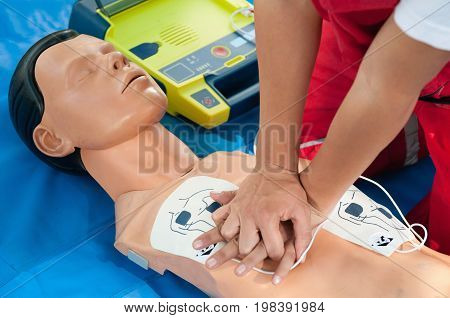 Defibrillatior training color image selective fous close up