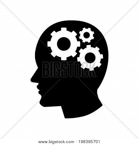 Pictograph of Gear in Head icon iconic symbol on white background - Vector Iconic Design.