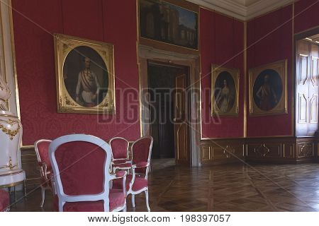 VALTICE, THE CZECH REPUBLIC - JUNE 31, 2017: Valtice contains one of the most impressive baroque residences of central Europe. Interior scene. Travel destination.