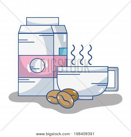 milk to delicious coffee cup with grains vecctor illustration