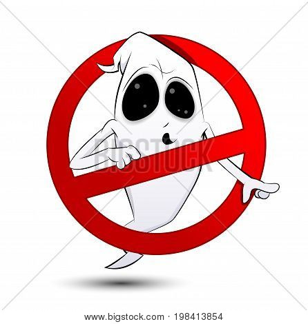 Ghost in the prohibitory sign. Halloween concept vector illustration