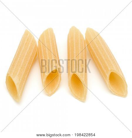 Italian pasta isolated on white background. Pennoni. Penne rigate.