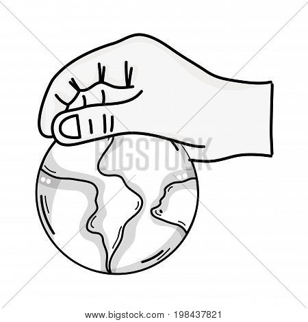 line hand with global earth planet and geography ubication vector illustration