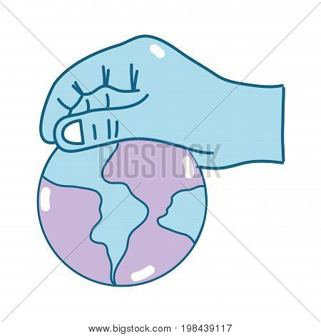 hand with global earth planet and geography ubication vector illustration