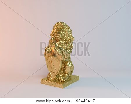 3D Rendering Of A Golden Lion Statue On White Background