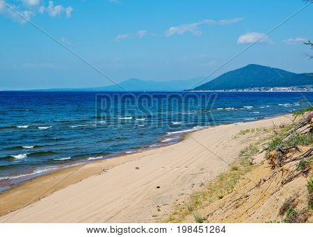 Sandy shore of Lake Baikal Turka village