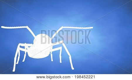 Outlined 3D Rendering Of An Ant Inside A Blue Studio