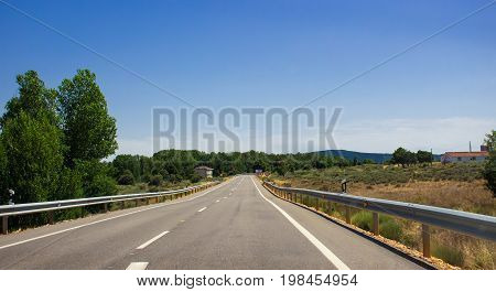Autovía N-631. Road, horizon, car. Spain. Picture taken - 29 july 2017.