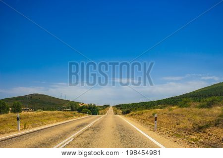 Autovía N-631. Road, horizon, car. Spain. Picture taken - 29 july 2017.