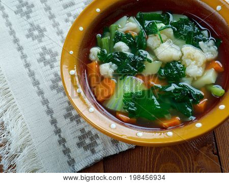 nettle soup.Russian green shchi with nettle freshness cooked close up