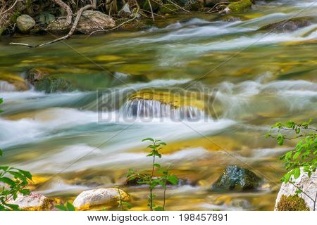 Kolasinskaya River Flows Through The City With A Rapid Flow. Montenegro, Kolasin.