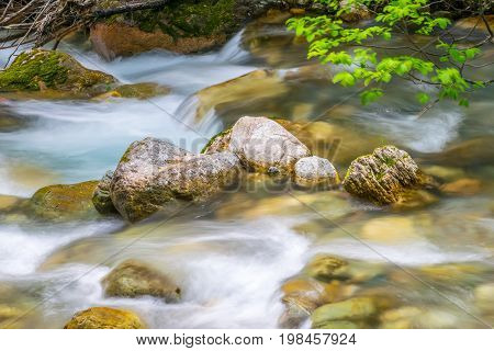 Kolasinskaya River Flows Through The City With A Rapid Flow. Montenegro, Kolasin.