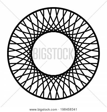 Circle Guilloch in vector. Circle border frame black round lace contour isolated on white background. Abatract round frame from thin lines.