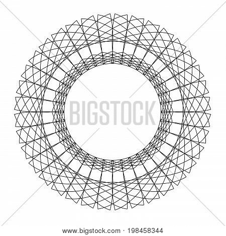 Circle Guilloch in vector. Circle border frame black round lace contour isolated on white background. Abatract round frame from thin lines.