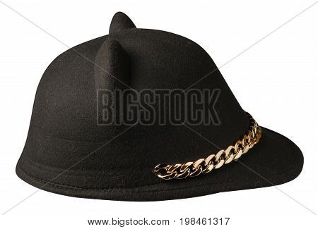 Women's Hat Felt Isolated On White Background .fashion Hat Fel . Black Hat