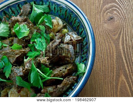 Beef Heart kavurma - Georgian dish close up meal